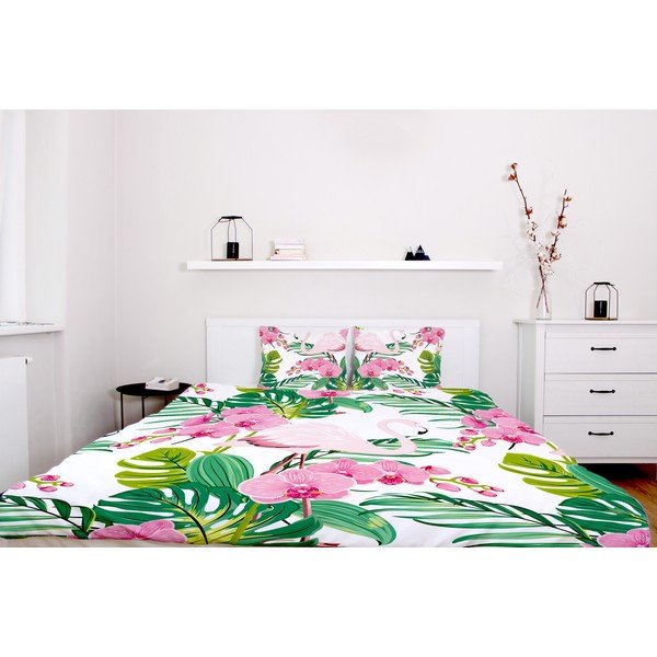 Bombažno satenasto posteljno perilo Butter Kings Flamingos, 200 x 200 cm-image-1