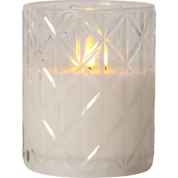 Bela LED sveča iz voska v steklu Star Trading Flamme Romb, višina 12,5 cm