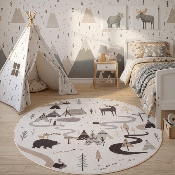 Kremno bela pralna otroška preproga ø120 cm Coco 1135 – Ayyildiz Carpets-image-1