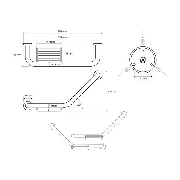 Medeninast stenski varnostni ročaj 40 cm X-Round – Sapho-image-1
