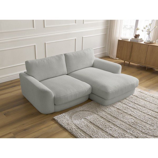 Svetlo siva kotna sedežna garnitura iz tkanine bouclé (desni kot/z ležalnikom) Leonore – Bobochic Paris-image-3