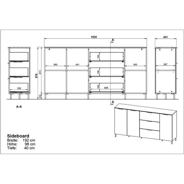 Sivo-bež nizka komoda v orehovem dekorju 192x98 cm California - Germania-image-3