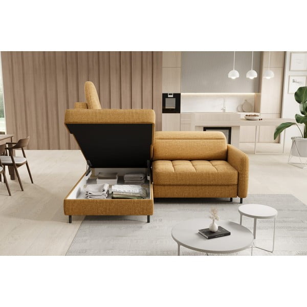 Rumena žametna raztegljiva/s prostorom za shranjevanje kotna sedežna garnitura (levi kot/v obliki črke L) Barea – ELTAP-image-4