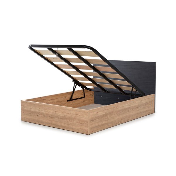 Siva zakonska postelja s prostorom za shranjevanje in letvenim dnom 160x200 cm Kronos - Marckeric-image-4