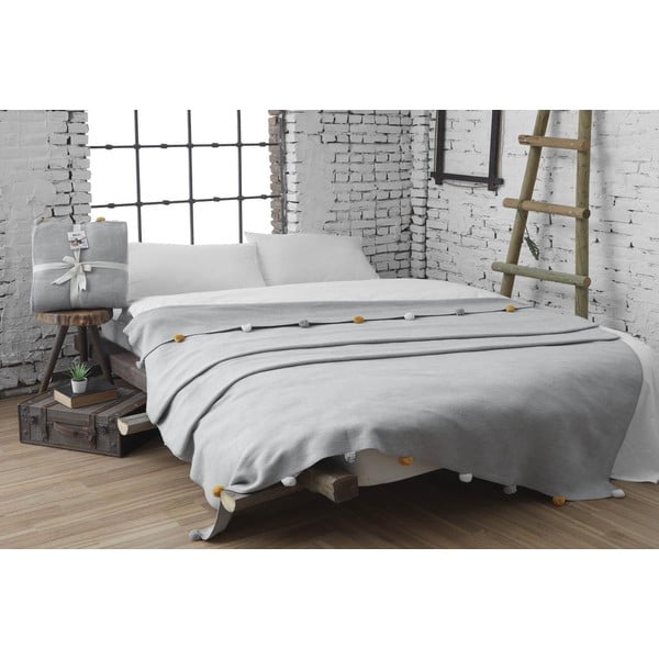 Sivo pregrinjalo iz flisa 150x200 cm Pom Pom – Mijolnir-image-1