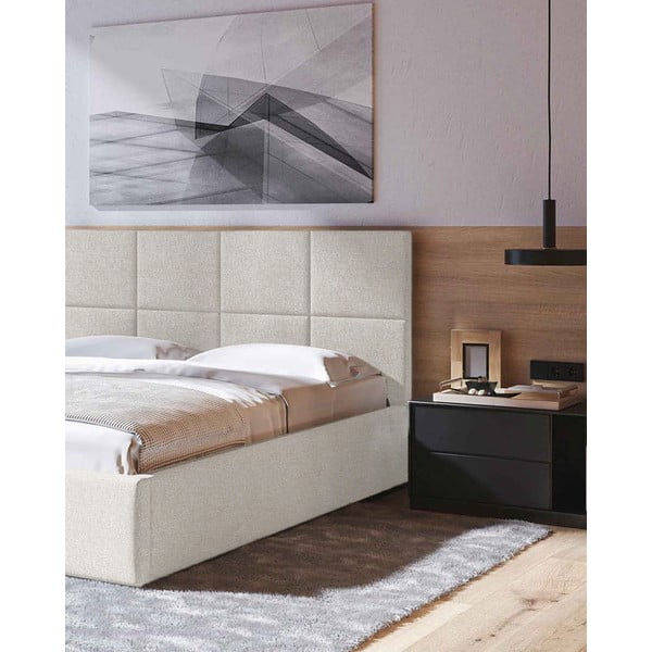Bež oblazinjena zakonska postelja s prostorom za shranjevanje z letvenim dnom 160x200 cm Bufo – MESONICA-image-4