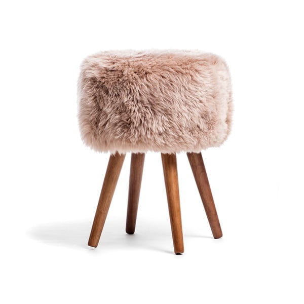 Stol s sedežem iz bež ovčje kože Royal Dream, ⌀ 30 cm