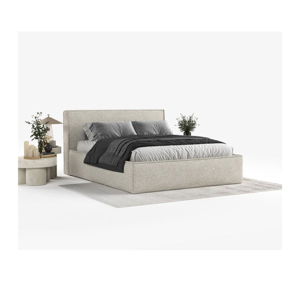 Svetlo siva oblazinjena zakonska postelja s prostorom za shranjevanje z letvenim dnom 160x200 cm Lounge L – Maison de Rêve-image-1