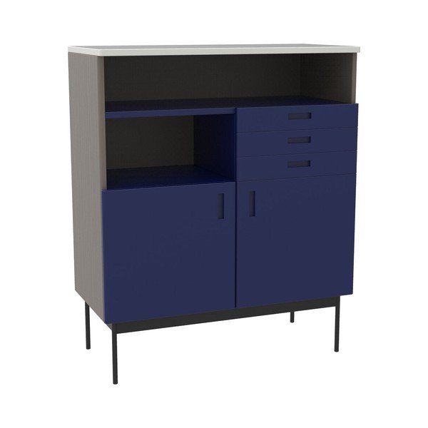 Temno modra/siva visoka komoda iz masivnega jesena 90x109 cm Study – Hübsch