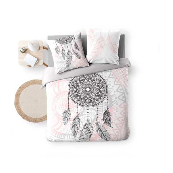 Bela/rožnata bombažna posteljnina za zakonsko posteljo 200x200 cm Namaste – douceur d'intérieur-image-2