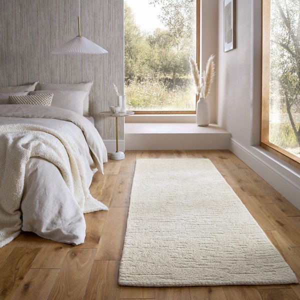 Slonokoščen ročno tkan volnen tekač 80x230 cm Harris Boucle – Flair Rugs-image-1