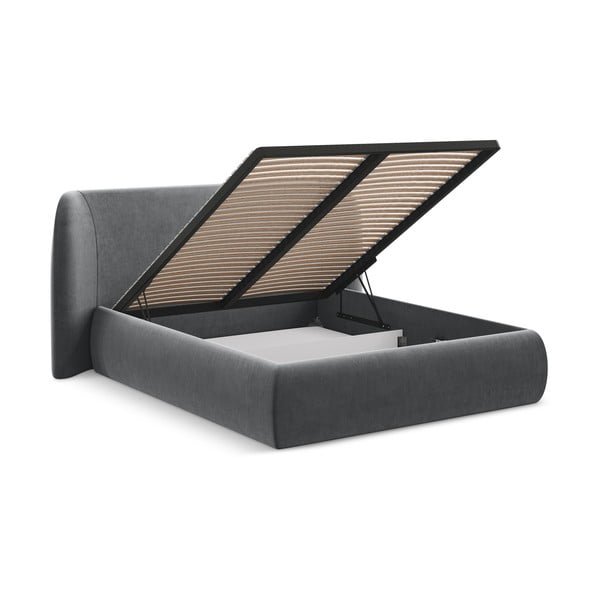 Temno siva oblazinjena zakonska postelja s prostorom za shranjevanje z letvenim dnom 180x200 cm Hauke – Makamii-image-2
