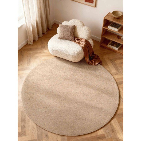 Ročno tkana volnena okrogla preproga v naravni barvi ø 160 cm Puristic Knots – Elle Decoration-image-1