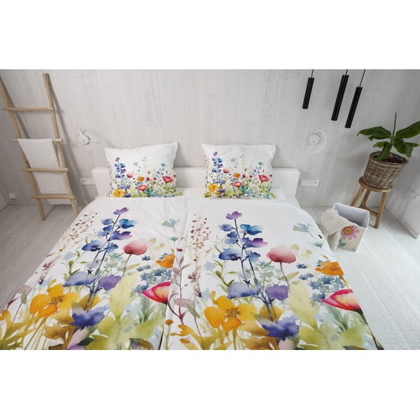 Enojna posteljnina iz bombažnega satena 140x200 cm Watercolour Flowers – Butter Kings-image-1