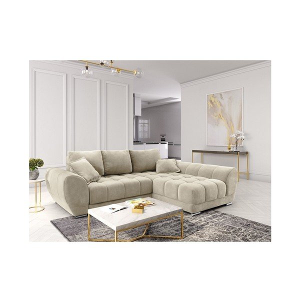 Bež žametna raztegljiva sedežna garnitura Windsor & Co Sofas Nuage, desni kot-image-1