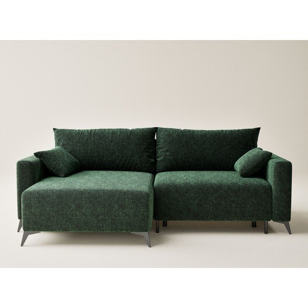 Temno zelena raztegljiva/s prostorom za shranjevanje kotna sedežna garnitura iz šenilje (levi kot/z ležalnikom) Leon – Maison de Rêve-image-2