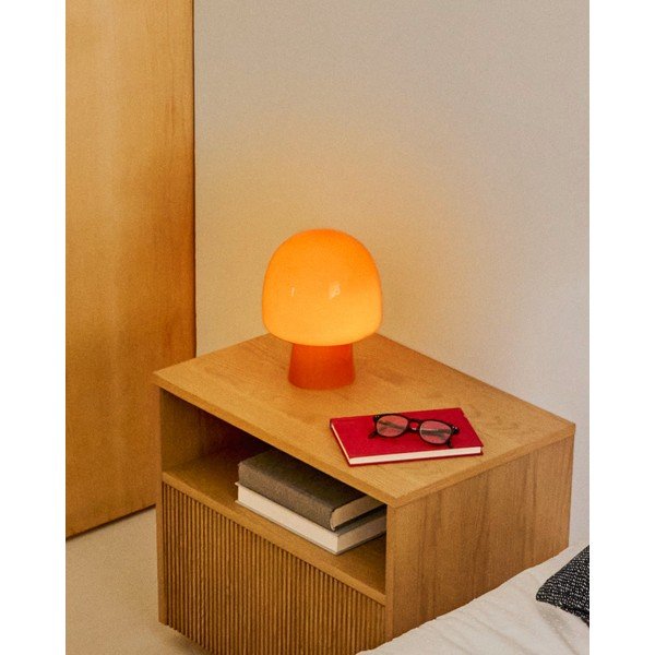 Oranžna namizna svetilka s steklenim senčilom (višina 20 cm) Reig – Kave Home-image-1