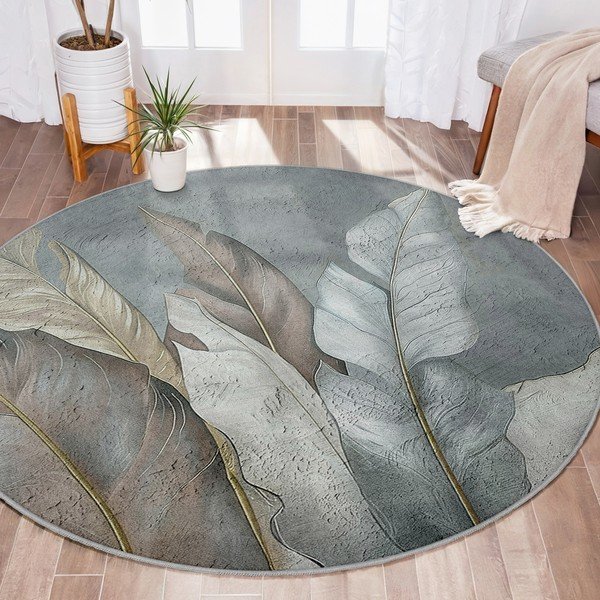 Zelena/siva pralna okrogla preproga ø 100 cm Dusty Leaves – Mila Home-image-4