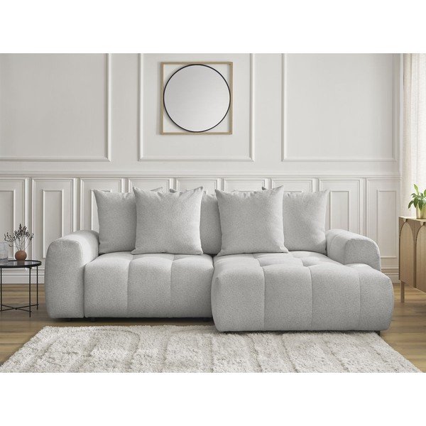 Svetlo siva raztegljiva kotna sedežna garnitura iz šenilje s prostorom za shranjevanje (desni kot/z ležalnikom) Roxelane – Bobochic Paris-image-1