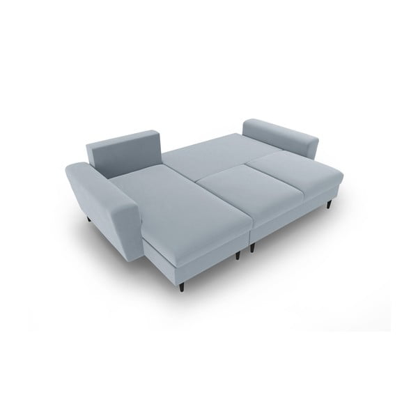 Svetlo modra žametna raztegljiva kotna sedežna garnitura s prostorom za shranjevanje Kyoto – Cosmopolitan Design-image-2