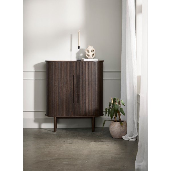 Omarica v hrastovem dekorju z drsnimi vrati v temni naravni barvi 100x118x40 cm Meta – Unique Furniture-image-1