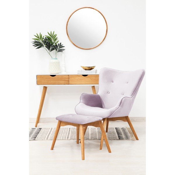 Sivkasto vijolični fotelj in podnožje s podlago iz naravnega žameta Vivonita Cora-image-1