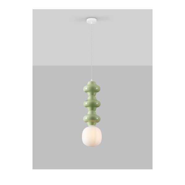 Bela/svetlo zelena keramična viseča svetilka s steklenim senčilom ø 18 cm Clio – Nova Luce-image-4