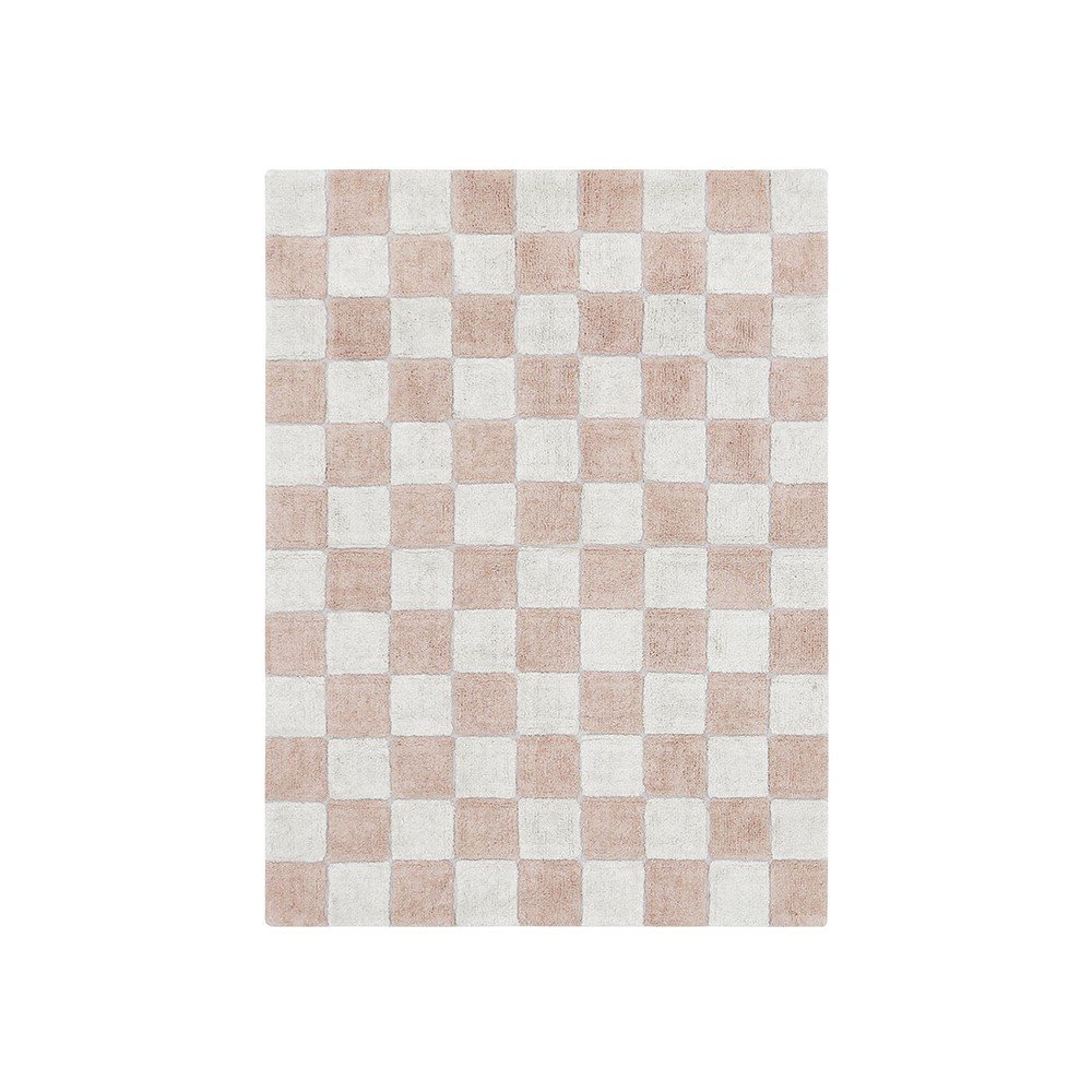Rožnata/kremno bela pralna ročno tkana bombažna preproga Kitchen Tiles Rose