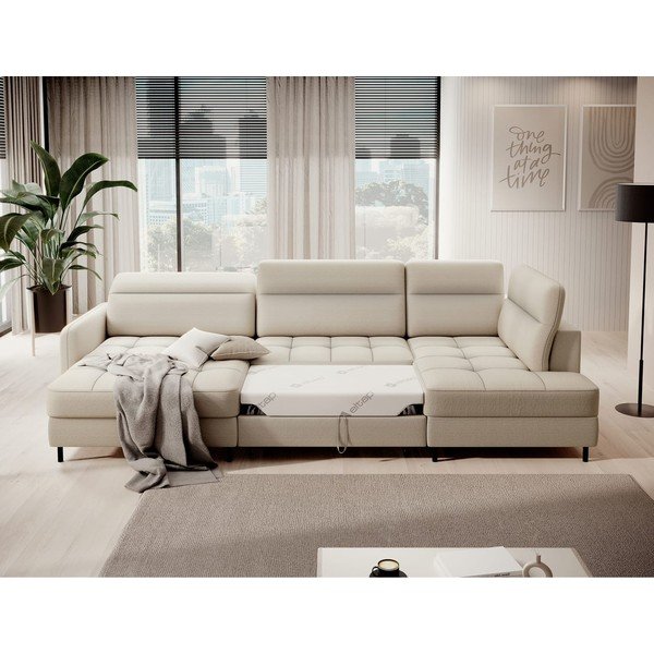 Bež žametna raztegljiva/s prostorom za shranjevanje kotna sedežna garnitura (desni kot/v obliki črke "U") Berrto – ELTAP-image-4