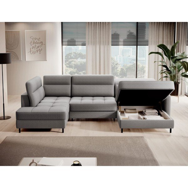 Svetlo siva žametna raztegljiva/s prostorom za shranjevanje kotna sedežna garnitura (levi kot/v obliki črke "U") Berrto – ELTAP-image-3