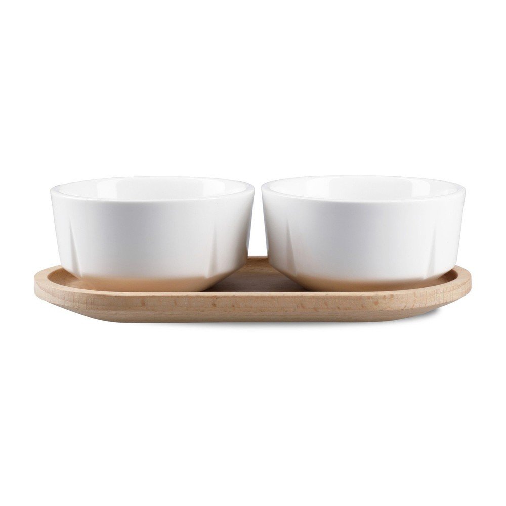 Bele/v naravni barvi porcelanaste/lesene skledice v kompletu 3 ks za serviranje Grand Cru