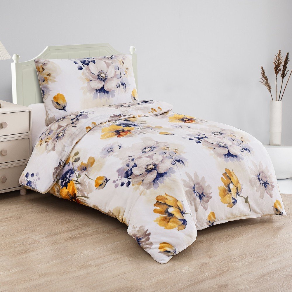 Bela enojna posteljnina iz mikropliša 140x200 cm Blossom
