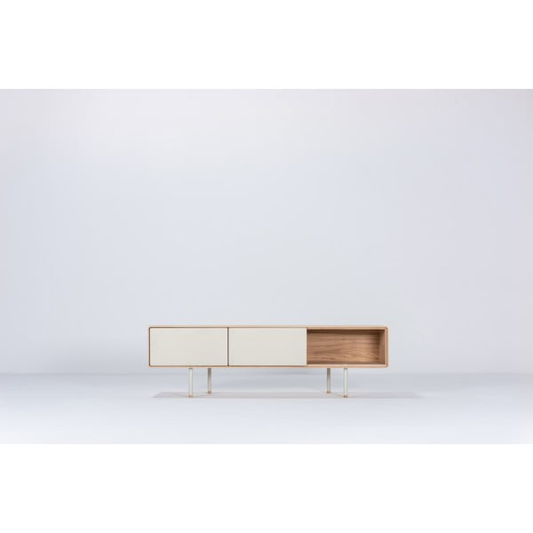 Bela TV omarica iz masivnega hrasta 160x48 cm Fina – Gazzda-image-3