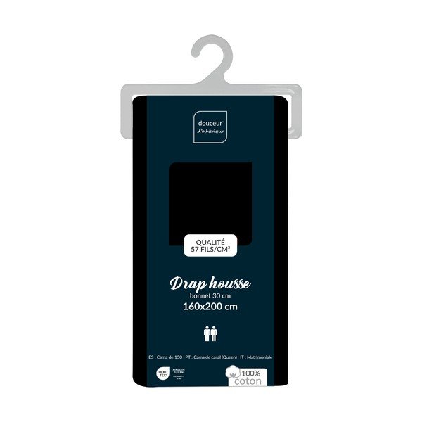 Črna napenjalna bombažna rjuha 160x200 cm Lina – douceur d'intérieur-image-2