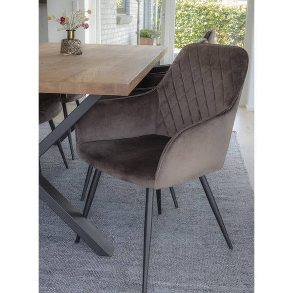 Svetlo rjavi oblazinjeni jedilni stoli v kompletu z nasloni za roke 2 ks Harbo – House Nordic-image-1