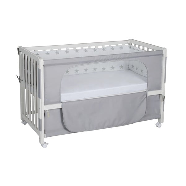 Bela otroška posteljica na koleščkih in z ogrodjem za baldahin 60x120 cm Little stars – Roba-image-2