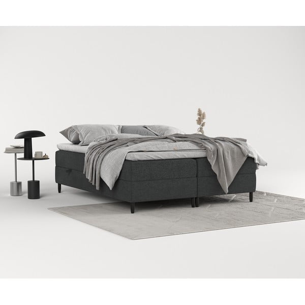 Temno siva boxspring postelja s prostorom za shranjevanje 200x200 cm Malte – Maison de Rêve-image-1