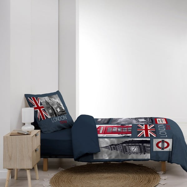 Temno modra enojna bombažna posteljnina 140x200 cm City London – douceur d'intérieur-image-4