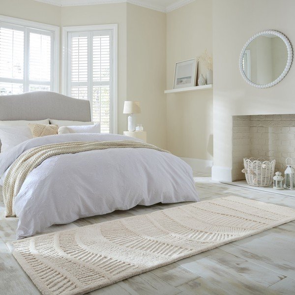 Bel ročno tkan tekač iz mešanice volne 80x230 cm Sculptured Wave – Flair Rugs-image-1