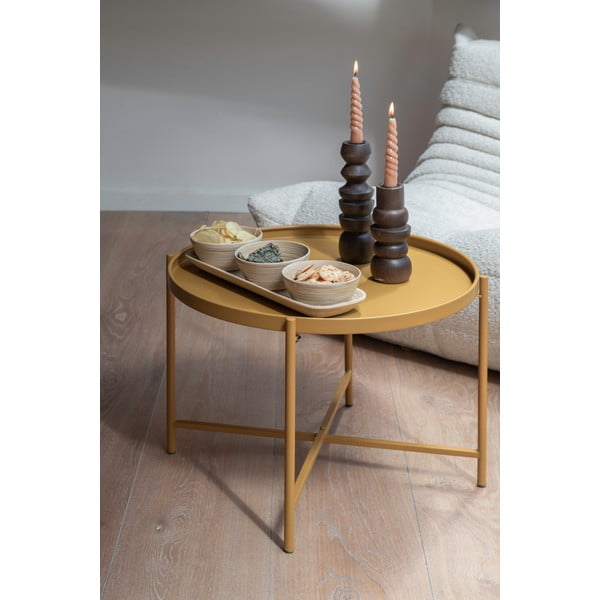 Oker rumena kovinska okrogla klubska mizica ø 50 cm Meseta  – Leitmotiv-image-1