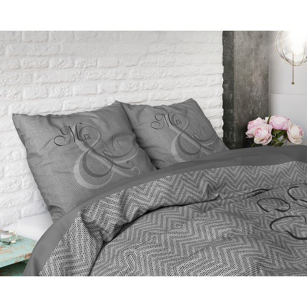 Bombažna posteljnina za enojno posteljo Pure Cotton Mr & Mrs Pleteno, 140 x 200/220 cm-image-1