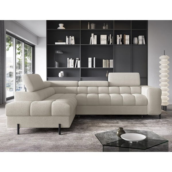 Kremno bela raztegljiva/s prostorom za shranjevanje kotna sedežna garnitura iz tkanine bouclé (levi kot/v obliki črke L) Ferucce – ELTAP-image-1