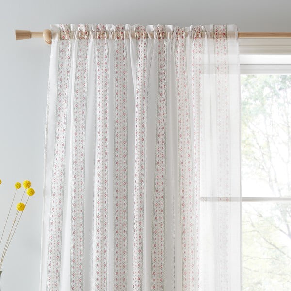 Bela/rožnata prosojna zavesa 140x229 cm Floral Stripe – Catherine Lansfield