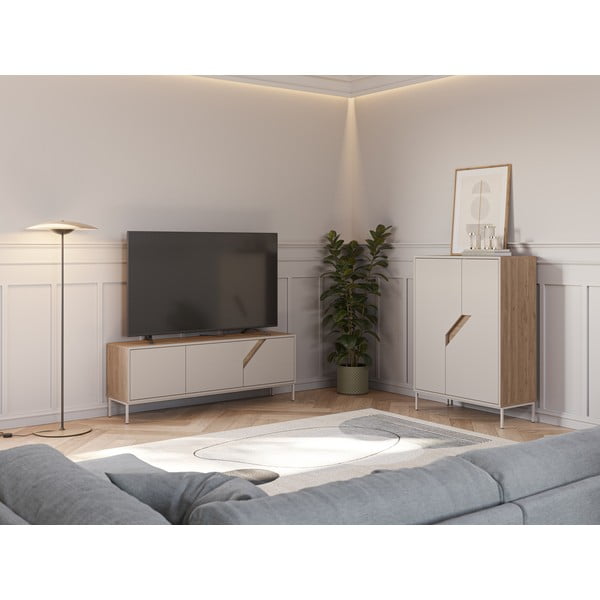 Kremno bela/naravna komoda v hrastovem dekorju 85x120x40 cm Lilou – Marckeric-image-1