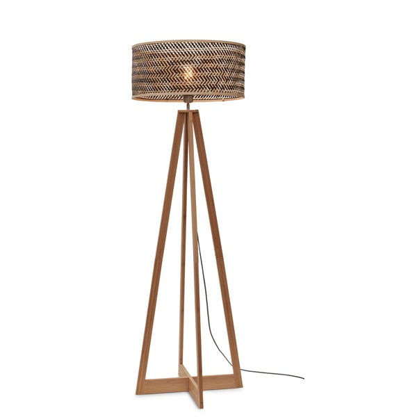 Črna/naravna stoječa svetilka z bambusovim senčnikom (višina 145 cm) Java – Good&Mojo