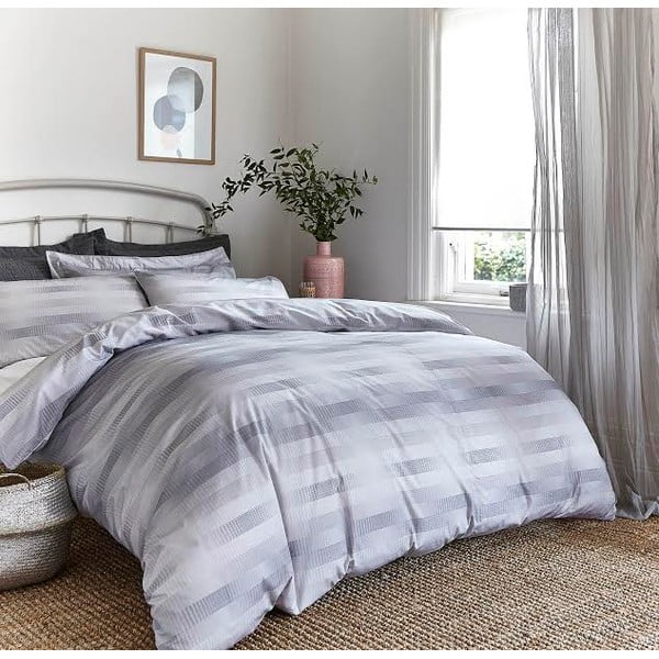 Siva posteljnina Bianca Stripe Bombaž, 220 x 230 cm