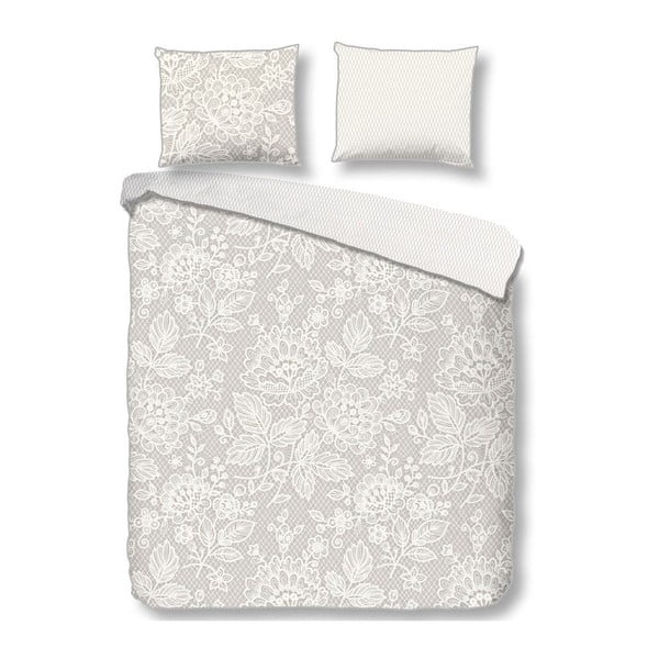 Belo-siva bombažna posteljnina za zakonsko posteljo Descanso Lily, 220 x 240 cm