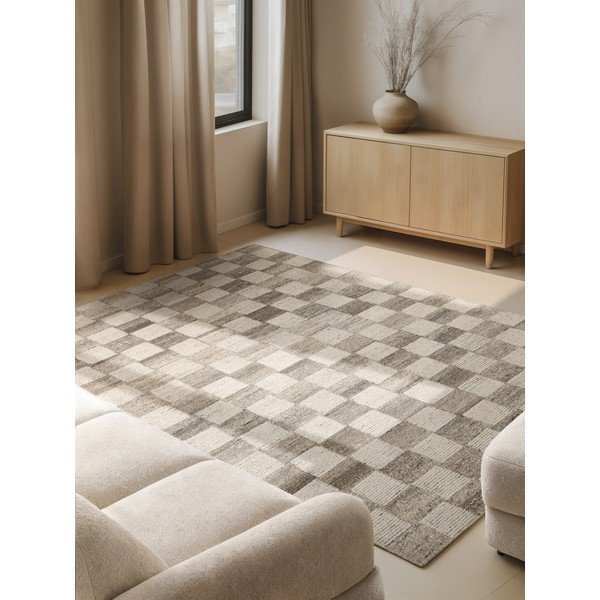 Kremno bela ročno tkana volnena preproga 80x150 cm Boho 1.0 Quadra – Vikosa-image-1