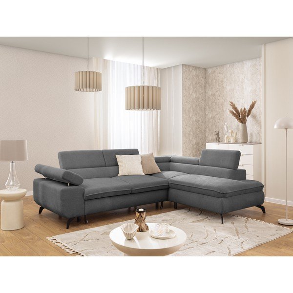 Siva kotna sedežna garnitura iz šenilje (desni kot/v obliki črke L) Marbeya  – Ropez-image-1