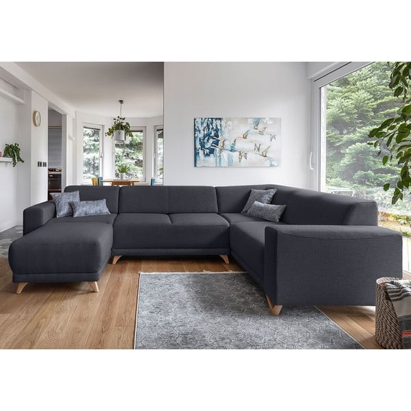 Antracitno siva raztegljiva/s prostorom za shranjevanje kotna sedežna garnitura (desni kot/v obliki črke "U") Classy Sophie – Miuform-image-1